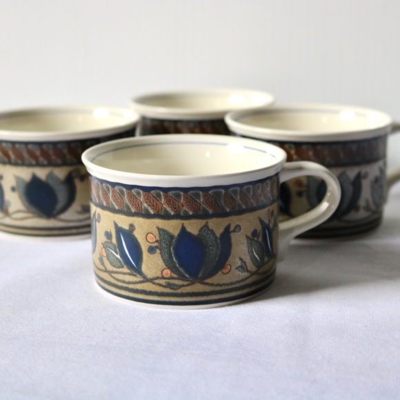 MIKASA Set of 4 Intaglio Arabella Coffee Tea Mugs Brown Blue Flower Ceramic - Picture 8 of 8